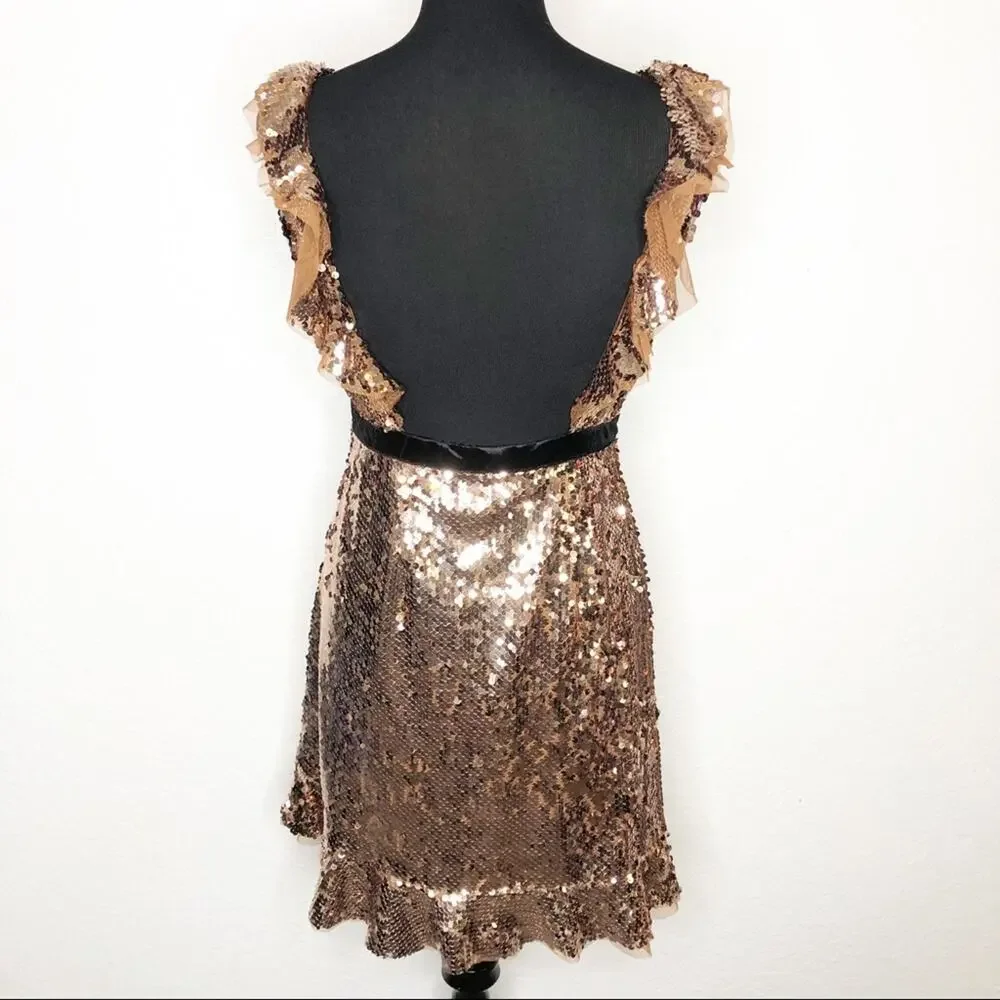 Free People copper bronze sequin open back dress size 4